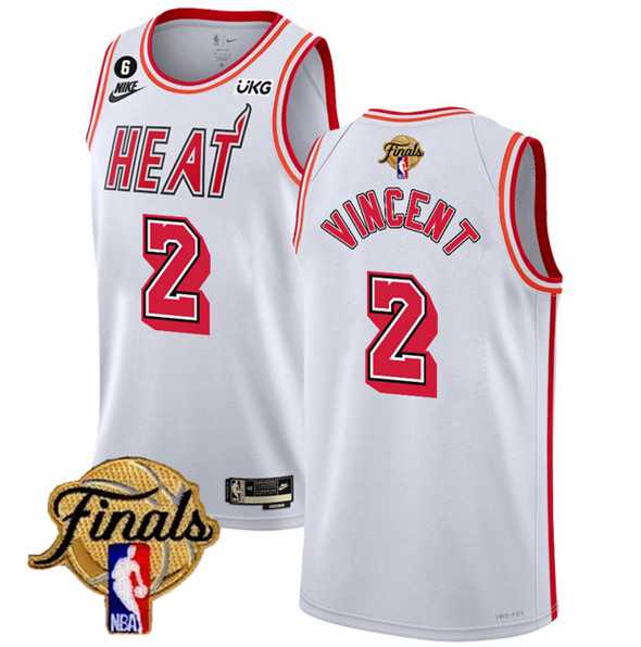 Mens Miami Heat #2 Gabe Vincent White 2023 Finals Classic Edition With NO.6 Patch Stitched Basketball Jersey